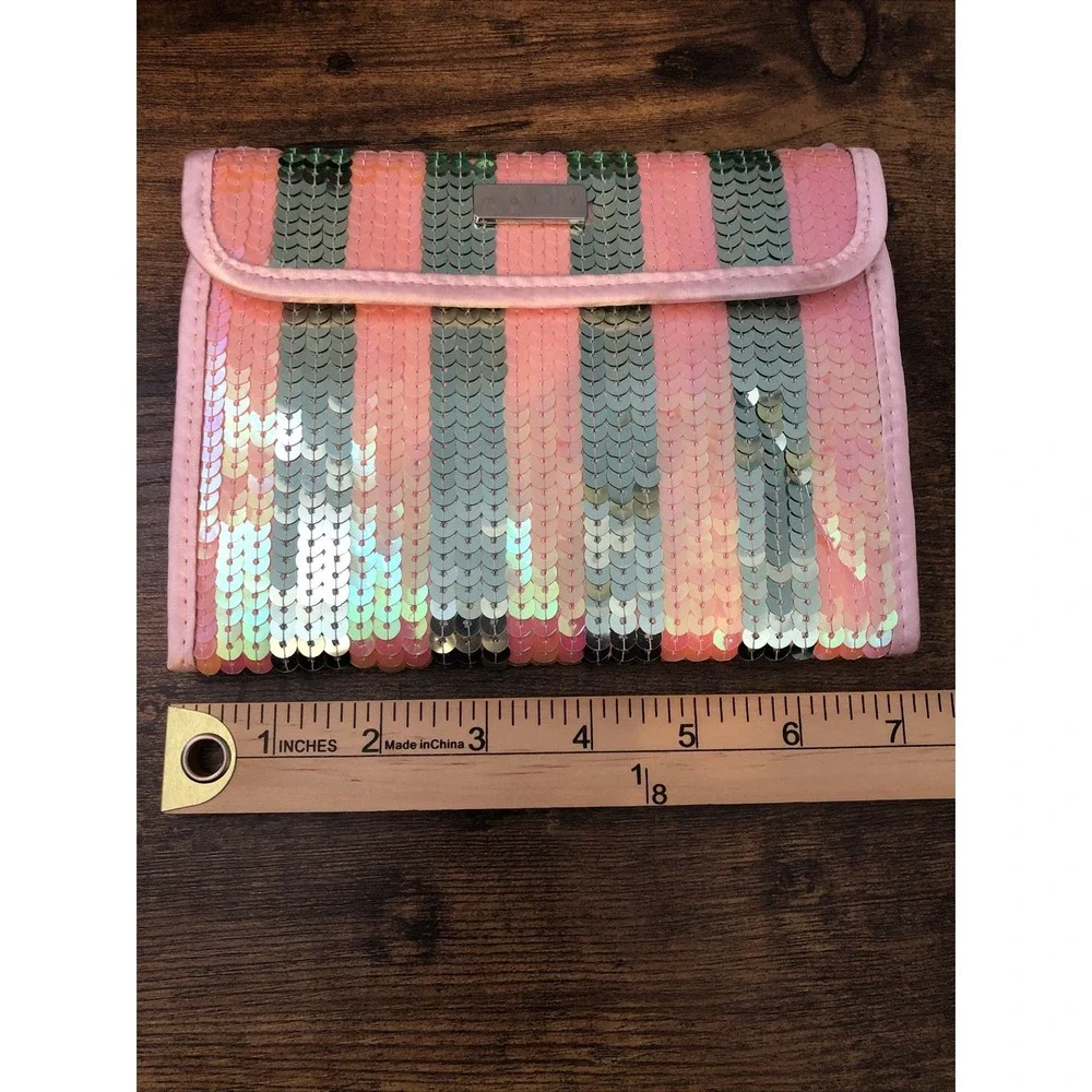 Mally Cosmetic Makeup Bag‎ Pink Grey Striped Sequins Barbie Datenight